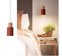 Suspension KIRA métal & bois marron - design scandinave, E27, câble réglable, ø10 cm
