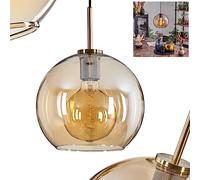 Suspension Koyoto, suspension en métal/verre couleur laiton antique/ambre, luminaire avec diffuseur en verre (Ø 25cm), hauteur max. 149cm, 1 x E27, ampoule(s) non incluse(s)