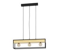 Suspension L1 E27 3X40W en acier et bois noir et marron 760x140x1100mm