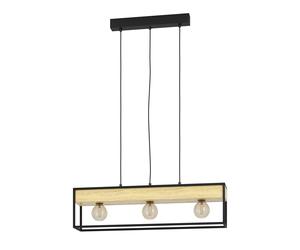 Suspension L1 E27 3X40W en acier et bois noir et marron 760x140x1100mm