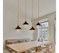 Suspension lampe à suspension corde de chanvre lampe à corde suspension or noir style maison de campagne salle à manger réglable en hauteur, métal, 4x douille E27, LxlxH 112,5x22x170 cm
