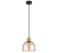 Suspension Lampe de plafond métal noir verre ambre bois H120cm