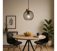 Suspension Lampe De Salle À Manger E27 Rétro Métal Grille Noir Bois [EEK: Non noté]