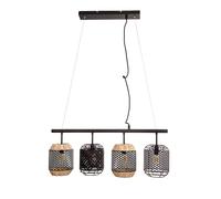 Suspension lampe de salle à manger en rotin cage suspension noire maille en bois 4 ampoules, douilles E27, LxlxH 74x15x150 cm