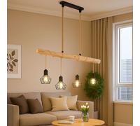 Suspension Lampe De Salle À Manger LED En Bois Avec Grille Réglable En Hauteur