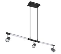 Suspension lampe de salle à manger spot spot plafonnier, métal chromé plastique noir opale, 3x GU10, spots orientables, 1x LED 12W 690lm 3000K blanc chaud, H 120 cm