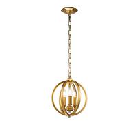 Suspension, lampe de salle à manger, suspension, suspension aspect boule, lampe design, acier, laiton, brûlé, 1x douille E14, LxLxH 28,6x28,6x198 cm