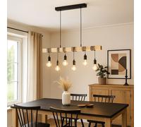 Lampe à suspendre LED Lampe de table en bois Lampe à suspendre réglable en hauteur Lampe de salon 6 flammes, 6x 4W 6x 320lm blanc chaud, LxH 100 x 191,5 cm