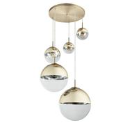 Suspension lampe de salon lampe de table à manger 5 flammes LED suspension verre or, 5x 3,7W 5x 320lm blanc chaud, DxH 65 x 150 cm