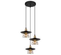 Suspension lampe de table à manger 3 flammes suspension industrielle cuisine, métal laiton noir, 3x E27, DxH 33x 150 cm