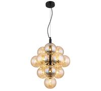 Suspension lampe de table à manger boule de verre 13 flammes ambre H 120 cm