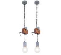 Suspension lampe de table à manger en bois suspension rétro plafonnier vintage, pince à vis métal galvanisé, 1x douille E27, LxH 14x120 cm, lot de 2