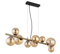 Suspension, lampe de table à manger, lampe sphérique, 9 flammes, verre, noir ambre, 9x G9 LED 3W 80lm 3000K blanc chaud, LxlxH 86,6x36x120 cm