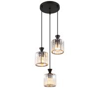 Suspension Lampe de table à manger LED cristaux Lampe à suspendre 3 flammes fumé, cristaux acryliques métalliques, 3x 4 watts 320 lumens 2200 kelvins, DxH 32x120 cm