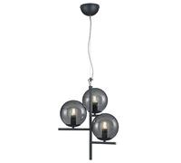 Suspension, lampe de table à manger, suspension moderne, 3 flammes, réglable en hauteur, verre métal, fumée anthracite, 3x douille E14, DxH 40x150cm