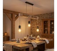 Suspension LED Lampe en bois 3 flammes Lampe de table à manger Palettes Design Lampe à suspendre réglable, métal, noir marron, 3x 7W 630lm blanc chaud, LxlxH 83x10x120 cm