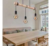 Suspension, lampe en bois, spot, plafonnier, noir, suspension, 3 flammes, métal de couleur naturelle, pour emballage, 3x E27, LxlxH 60x5x120 cm