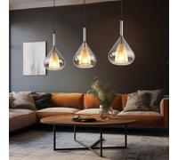 Suspension Lampe Hängelampe Salon E27 Verre 3 Flammes Fumé