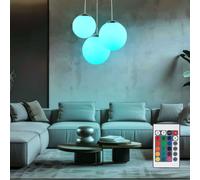 Lampe à suspension lampe de salon lampe de table à manger lampe de cuisine, métal verre nickel opale blanc, 3 ampoules E27, télécommande dimmable LED RGB, 8,5W 806Lm 3000K blanc chaud, H 80 cm