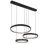 Suspension lampe noire dimmable lampe de salle à manger, anneaux LED télécommande CCT, métal or, LED 55W 1800lm 2700-6000K, LxlxH 76,7x50,3x150 cm