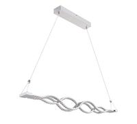 Suspension lampe suspendue design incurvé, cristaux de verre, chrome, télécommande, dimmable, circuit CCT, 1x LED 30 watts 2945 lumens blanc chaud-froid, LxPxH: 95x7x110 cm