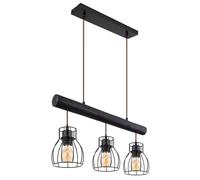 Suspension lampe suspendue poutres en bois vintage lampe rétro en bois avec abat-jour en grille noire, télécommande dimmable, 3x LED RVB 4,8W 470Lm, HxLxP 140x60x13,6cm