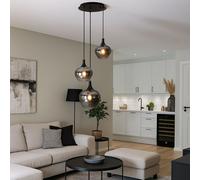 Suspension Lampe Suspendue Salle À Manger Métal Noir Verre Fumé 3X E27