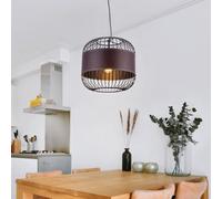 Suspension lampe suspension anneau cuir métal noir H 120 m salon chambre