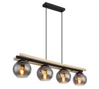 Suspension lampe suspension aspect bois lampe de salle à manger maison de campagne suspension 4 flammes, métal noir, 4x douille E27, LxPxH 85x15x120 cm