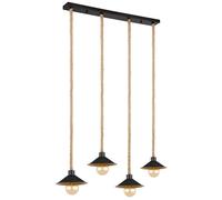 Suspension lampe suspension corde de chanvre corde lampe suspension or noir style campagnard salle à manger réglable en hauteur, métal, 4x douille E27, LxPxH 112,5x22x170 cm