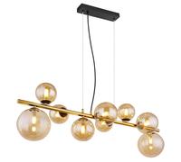 Suspension lampe suspension lampe de table à manger lampe boule 9 flammes verre, ambre noir, 9x G9 LED 3W 80lm 3000K blanc chaud, LxlxH 86,6x36x120 cm