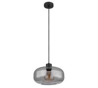 Suspension lampe suspension lampe de table à manger verre fumé salon rond noir, métal rétro, 1x douille E27, DxH 28x120 cm