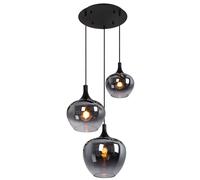 Suspension lampe suspension salle à manger suspension salon lampe de table à manger abat-jour en verre fumé, métal noir, douilles 3x E27, DxH 48x120 cm
