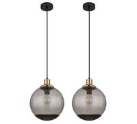 Suspension lampe suspension verre moderne verre fumé suspension noir, métal boule de verre laiton rétro, 1x douille E27, DxH 25x120 cm, lot de 2