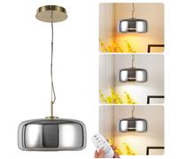 Suspension LED Ø38 cm 25W Réglable avec Télécommande - Verre Gris Fumé et Anneau Métallique - 2700K-6500K