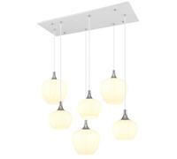 Suspension LED blanche chromée Lampe à suspendre Salle à manger Abat-jour en verre opale, métal, 6x 10,5W 6x 1055 lm blanc chaud, LxlxH 86x42x120 cm