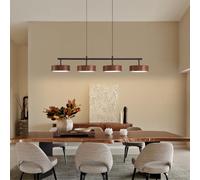 Suspension LED Effet Bois Noir 4000K 36 W à 4 Lampes Pour Table à Manger | Largeur 92 Cm, Lustre Métallique Moderne à Hauteur Réglable pour Salle à Manger, Cuisine, Chambre