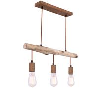 Suspension LED en bois Lampe de table à manger Plafonnier Vintage Suspension à 3 flammes, métal bois couleur rouille, 3x 7W 800Lm blanc chaud, LxLxH 60x8,5x140 cm