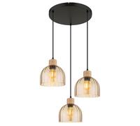 Suspension LED en métal noir mat, verre et bois, lampe de salle à manger, H 130 cm