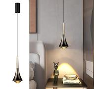 Suspension LED Goutte d'eau, Suspension Luminaire Chambre, 3000K, Noir Or | Hauteur Réglable 190cm, 8W Lampe suspendue Pour Cuisine, Salle à Manger, Comptoir, 22x8.5cm, Aluminium, 110-230 V