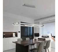 Suspension LED intensité variable salle manger lampe table manger avec télécommande suspension design linéaire hauteur réglable lustre ovale moderne pour salon îlot cuisine (couleur chrome, L120cm)