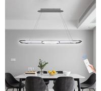 Suspension LED intensité variable salle manger lampe table manger avec télécommande suspension design linéaire hauteur réglable lustre ovale moderne pour salon îlot cuisine (couleur chrome, L150cm)