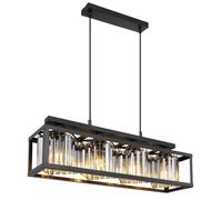 Suspension LED Lampe à suspendre cristal Salon moderne Lampe à suspendre table à manger noire 4 flammes, métal verre, 4x E27 LED blanc chaud, LxH 68 x 120 cm