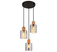 Suspension LED, lampe de salle à manger à 3 ampoules, noir et bois, H 120 cm