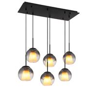 Suspension LED, lampe de salle à manger à 6 ampoules, noire, verre, H 120 cm