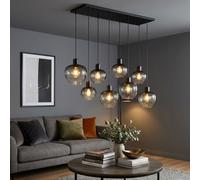 Suspension LED, lampe de salle à manger à 8 ampoules, verre fumé, H 120 cm