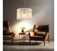 Suspension LED Lampe de salle à manger en verre doré Plafonnier, métal noir barres de verre, 1 flamme, 7W 806lm blanc chaud, D 40 cm