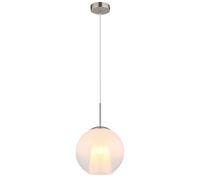 Suspension LED, lampe de salle à manger, nickel, boule en verre opale, H 120 cm