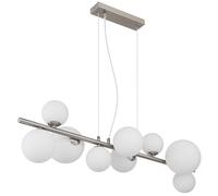 Suspension LED lampe de salle à manger réglable en hauteur boules de verre lampe à suspension verre blanc, métal nickel, 9x G9 3,5W 350Lm blanc chaud, LxPxH 87x34,5x120 cm