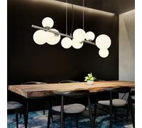 Suspension LED lampe de salle à manger réglable en hauteur boules de verre lampe à suspension verre blanc, métal nickel, 9x G9 3,5W 350Lm blanc chaud, LxPxH 87x34,5x120 cm